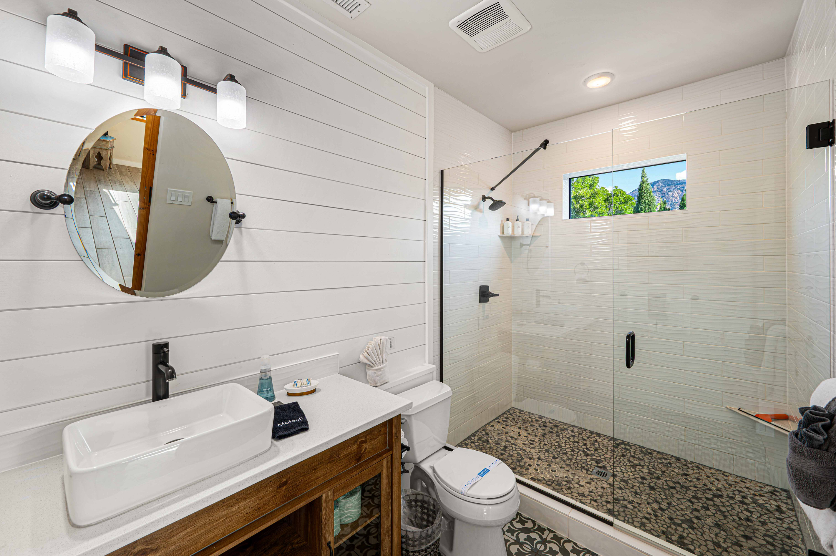{Casita Bath} Casita ensuite bath with modern finishes and walk-in shower.