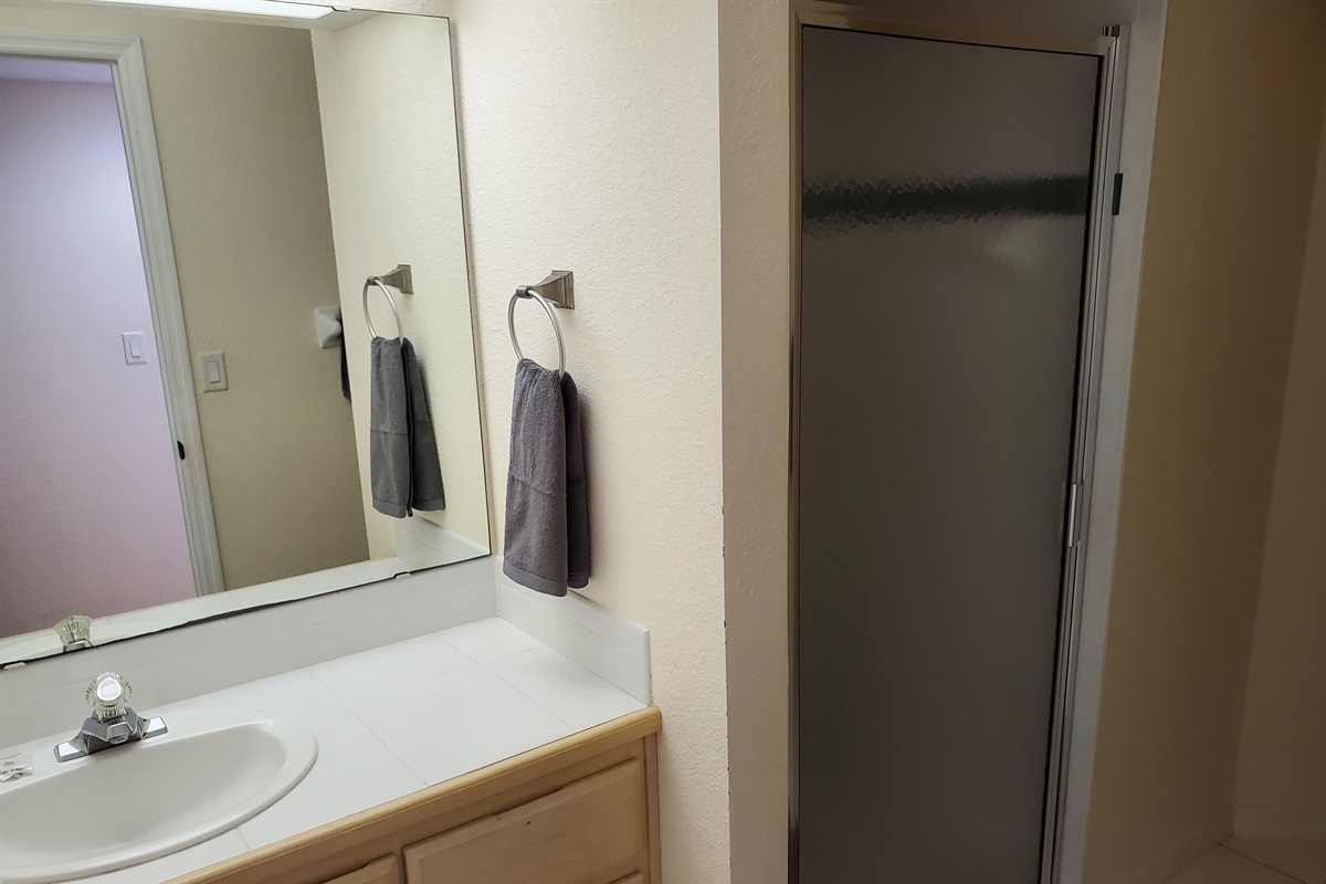 Bunkbed room private bath with walk in shower