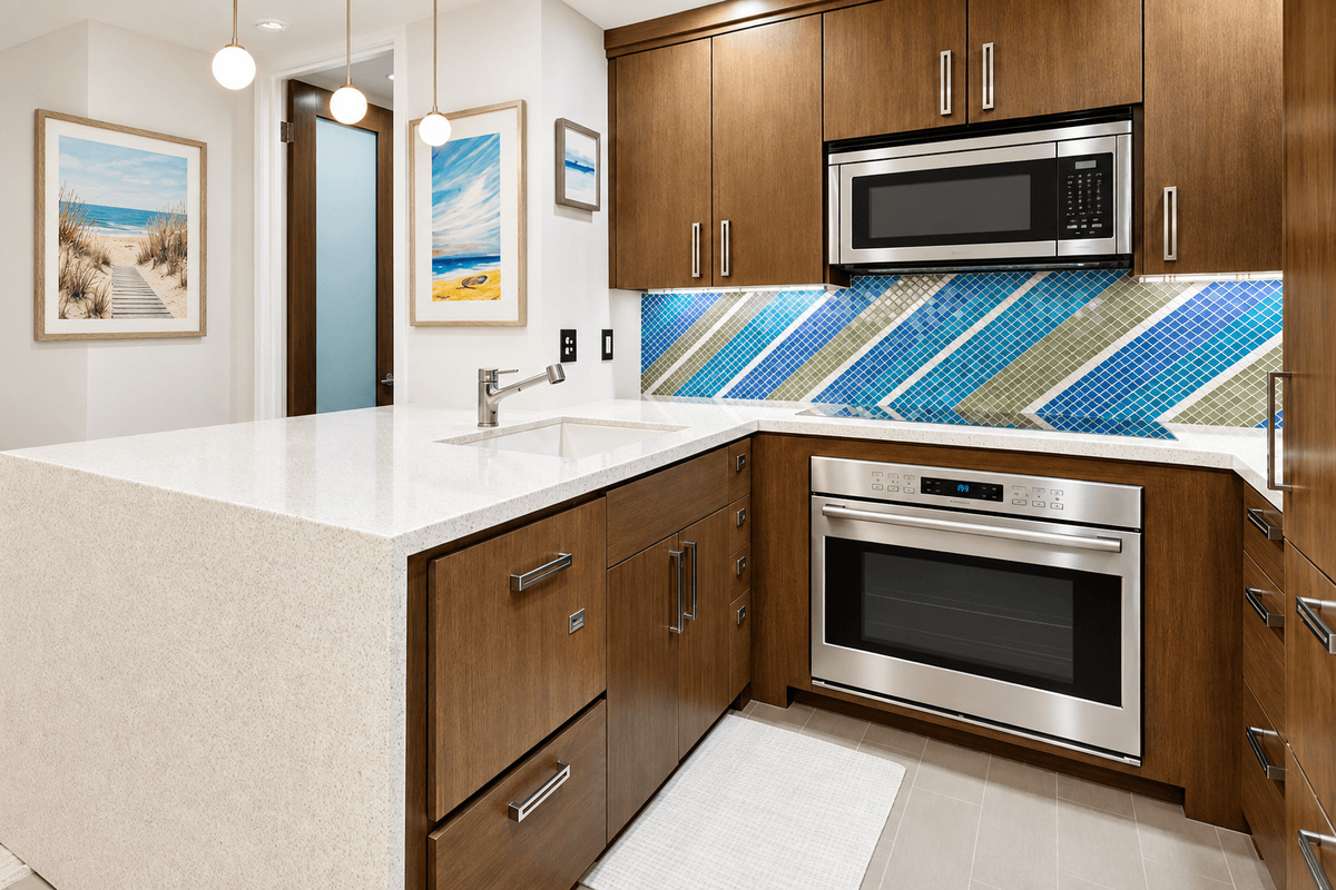Fisher & Paykel dishwasher, Wolf oven, Sub-Zero refrigerator, and Keurig Coffee maker