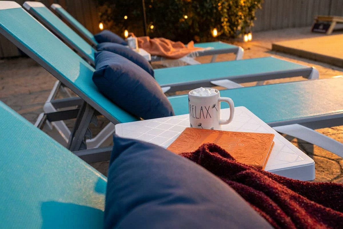 Not warm out? Grab a cup of hot chocolate and cozy up with a book and a throw blanket.