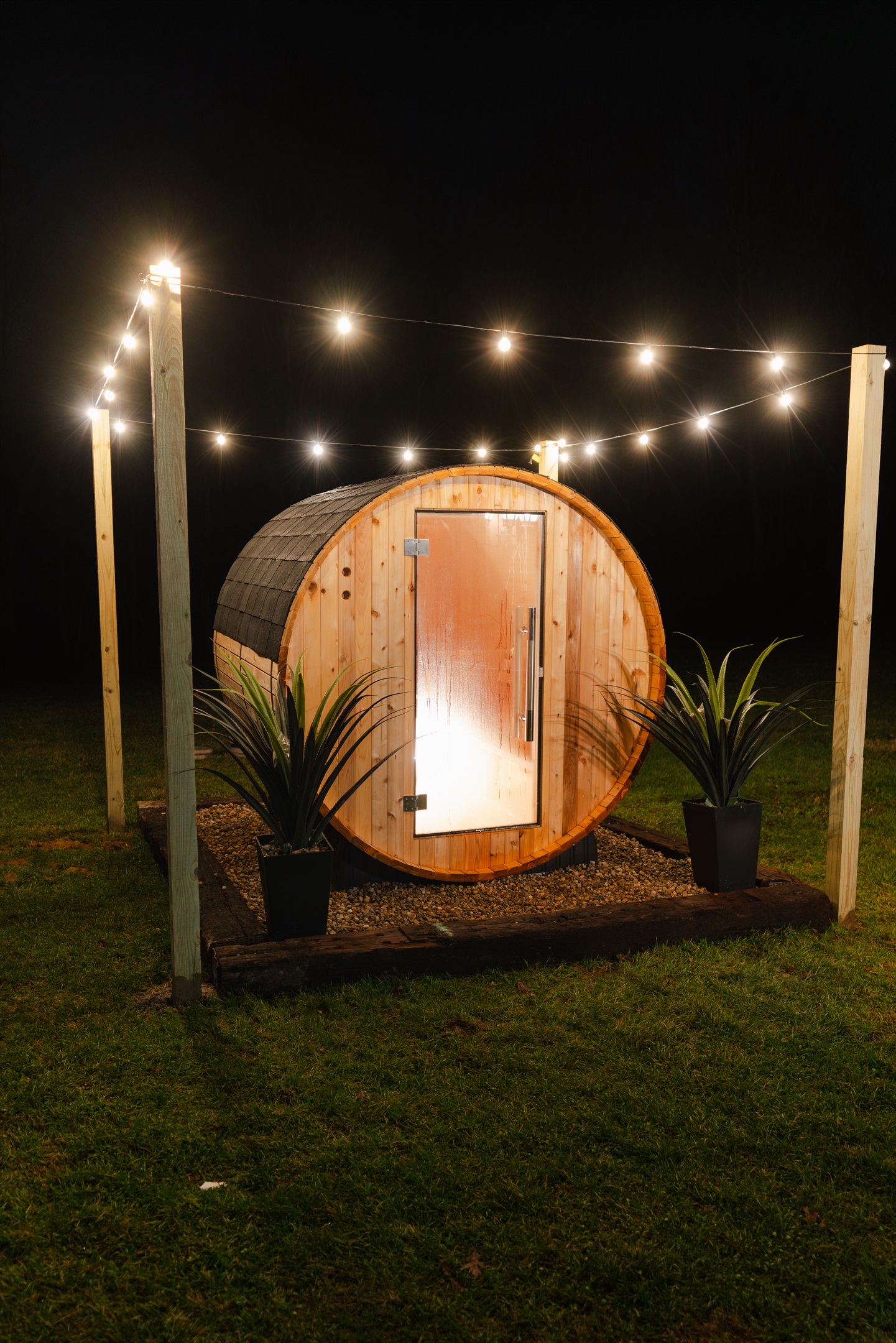 Warm up in the outdoor barrel sauna after the sunsets