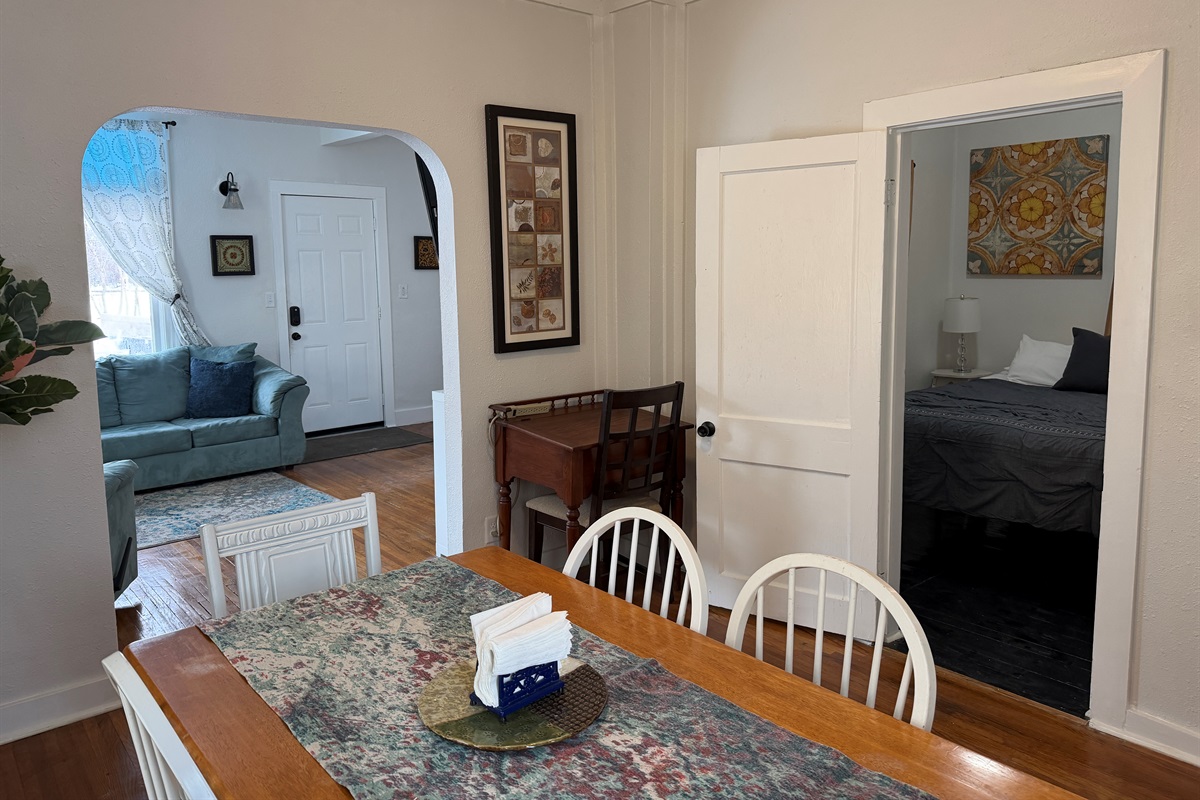 There's a small laptop-friendly workstation in the dining room.