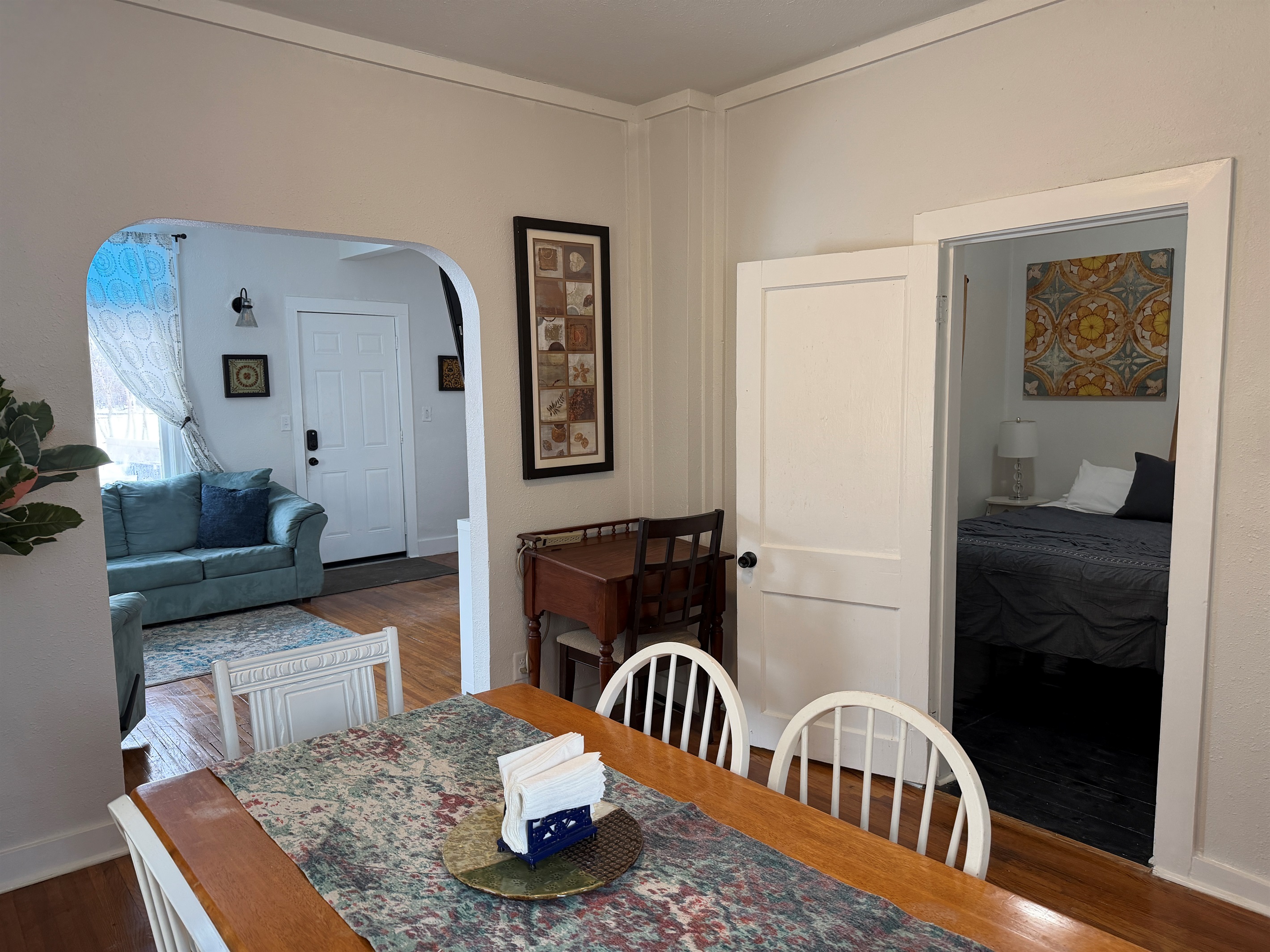 There's a small laptop-friendly workstation in the dining room.