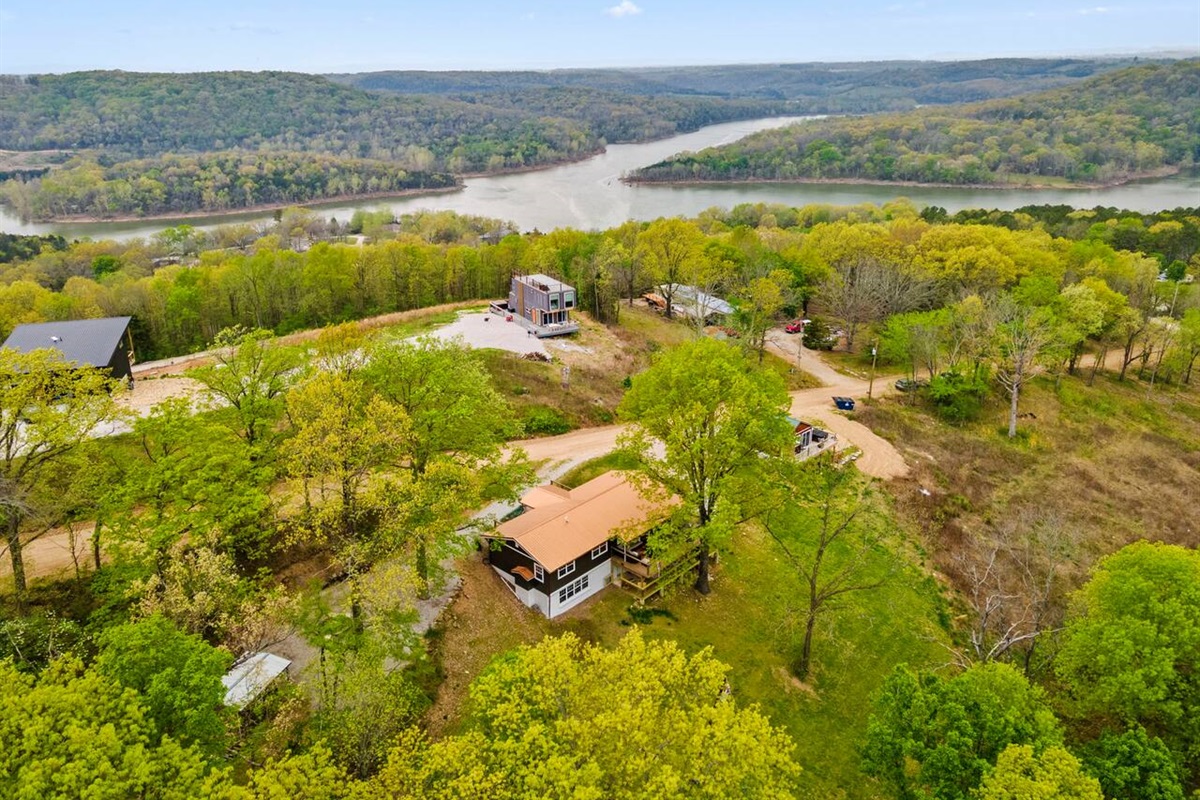 Drone view of The Breakaway nestled in the hills.