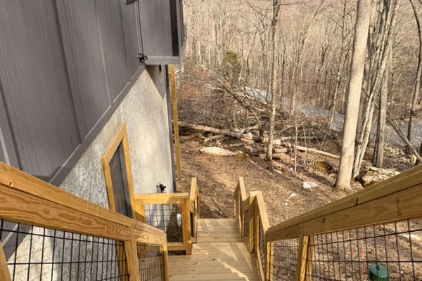 Outside stairs leading to backyard. 