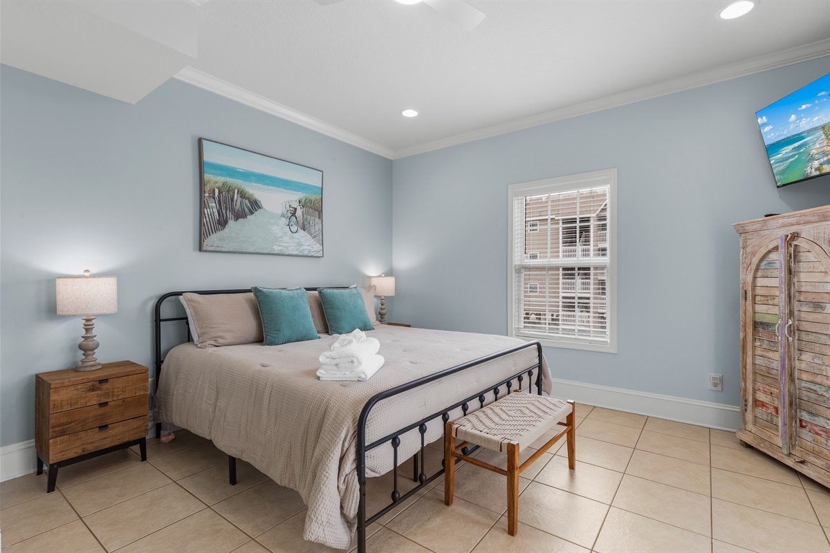 Primary suite on the main level. King bed