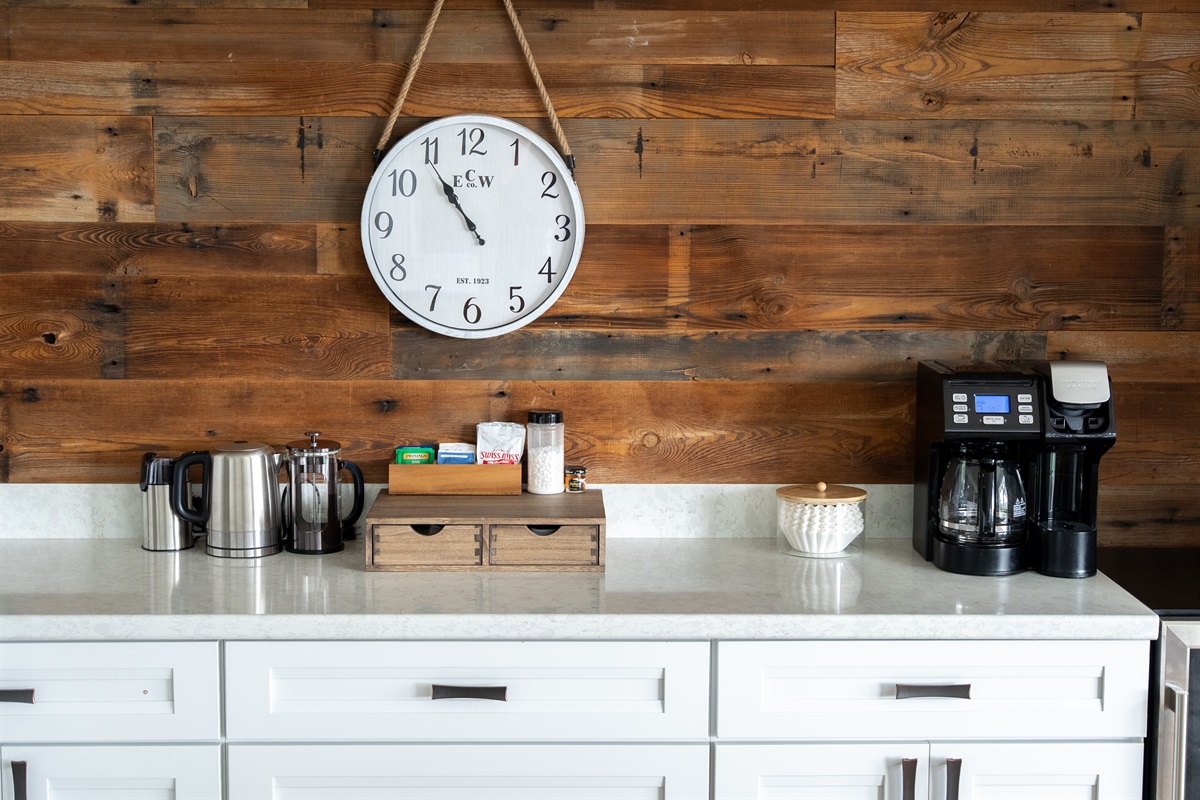 Start your morning slow with a perfectly brewed cup of coffee or tea.