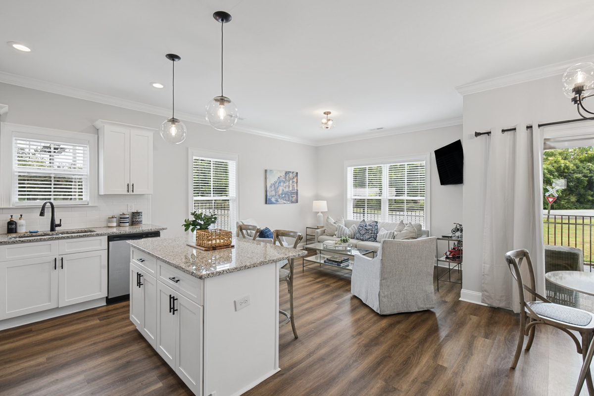 Generous counter space with island seating for two