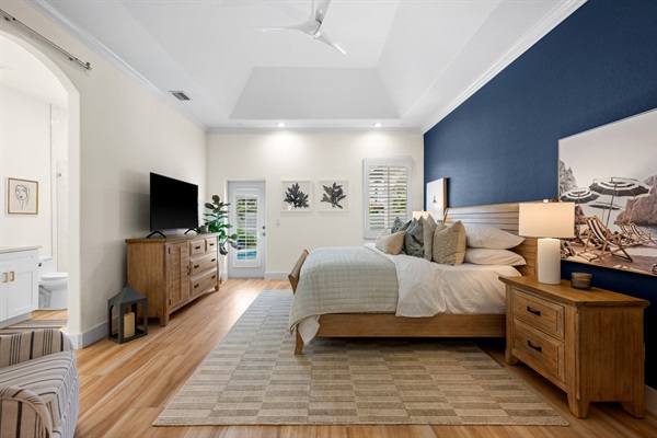 Primary Bedroom (Pool Walkout) & Attached Full Bath & Smart TV