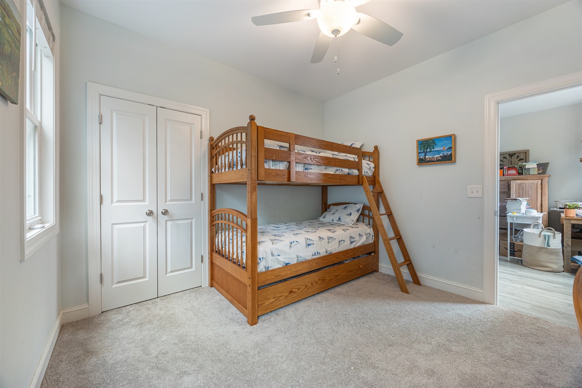 Fun and cozy bunk room for kids or friends.