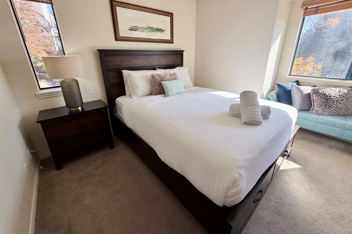 Comfortable mattress and a good nights sleep in this queen bedroom