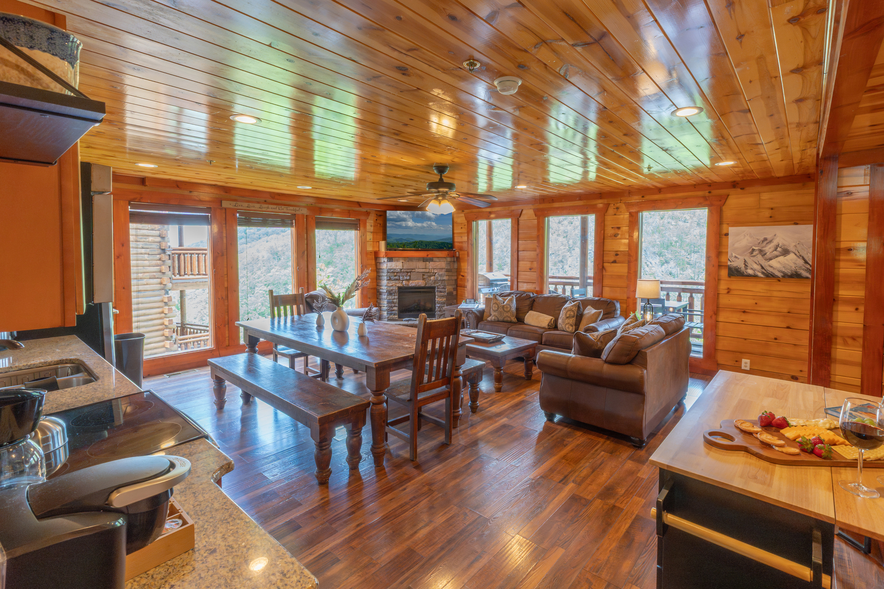 Make memories over a shared meal, game night or movie night all while soaking in the Smoky Mountain views from the spacious great room.