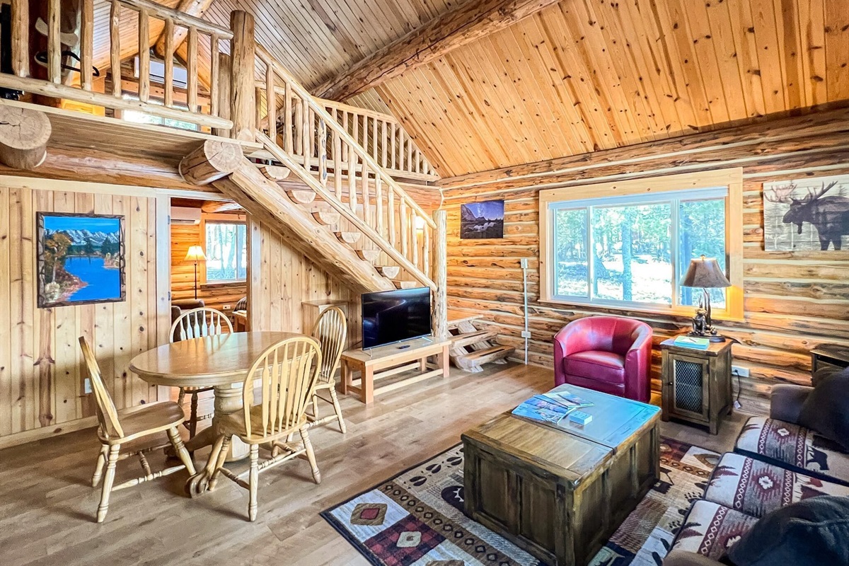 Living room with Smart TV and Gas Fireplace