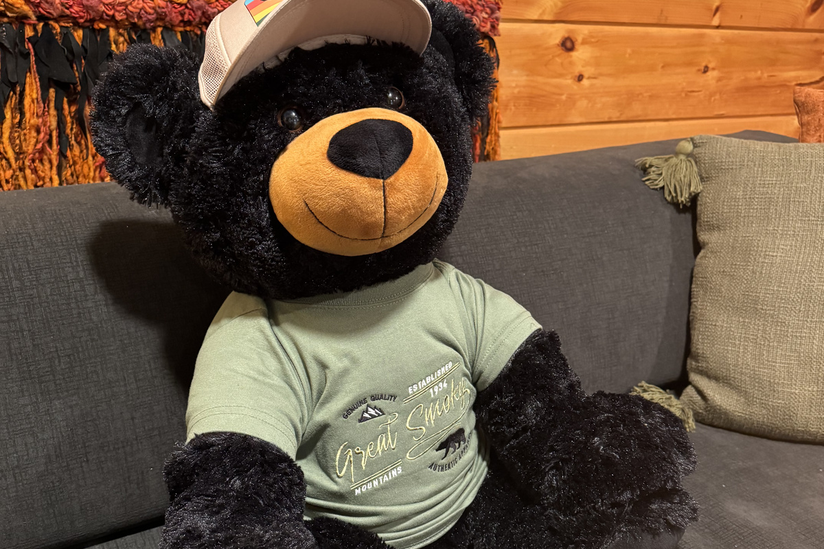 Your host Ridge Bear holding down the couch while the game room gets loud.
