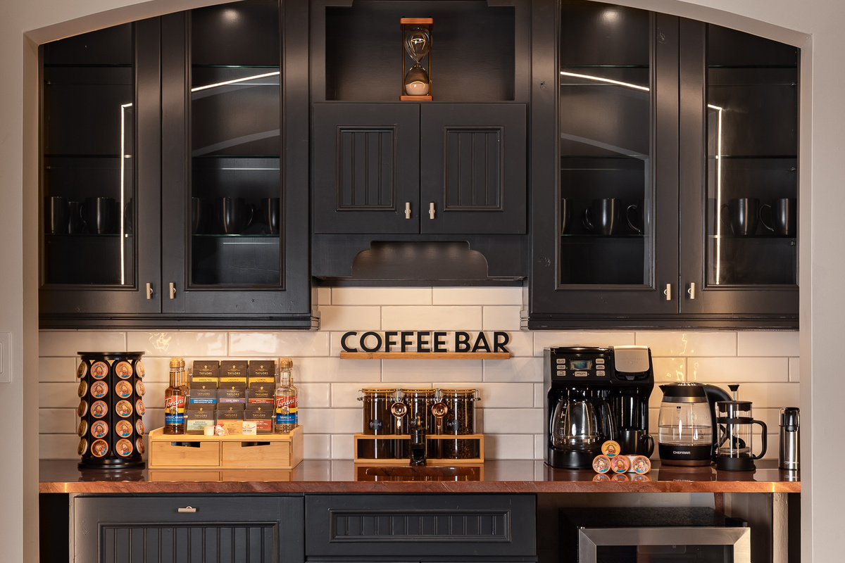 {Coffee Bar} Start mornings at the dedicated coffee bar, stocked with multiple brew options and plenty of space for the whole group to caffeinate.
