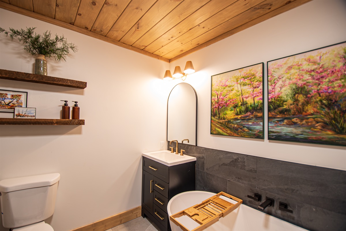 The primary bathroom is located on the second floor, steps away from the primary king bedroom.