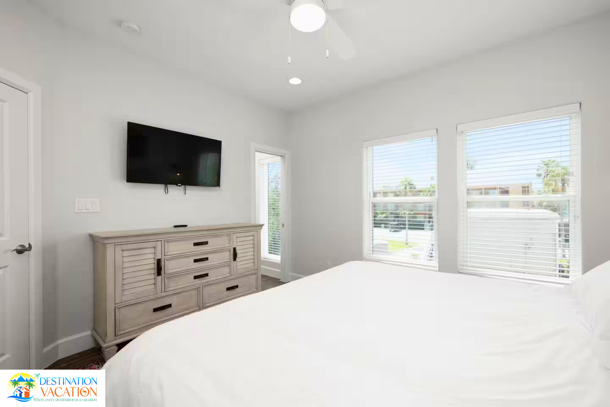 Bright windows welcome sunshine into your restful retreat.