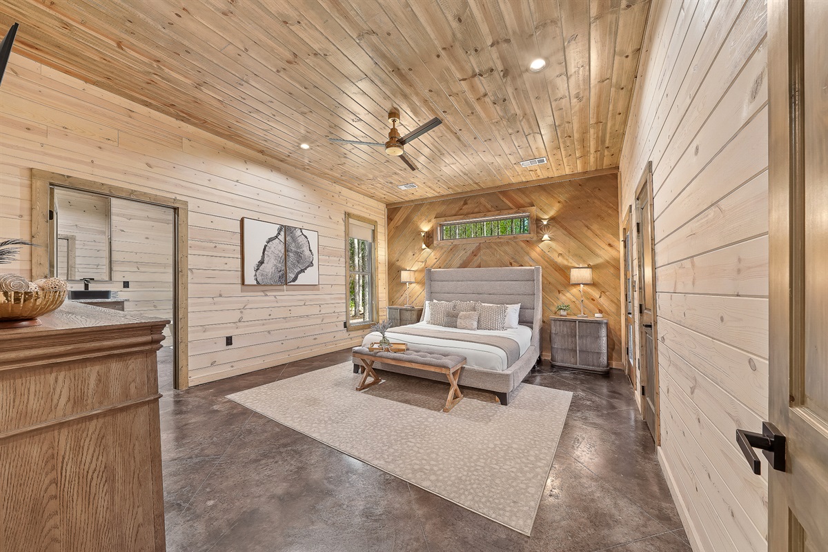 The oversized King suite offers high end bedding, Roku TV, sound machine for a great night sleep and plenty of storage space.