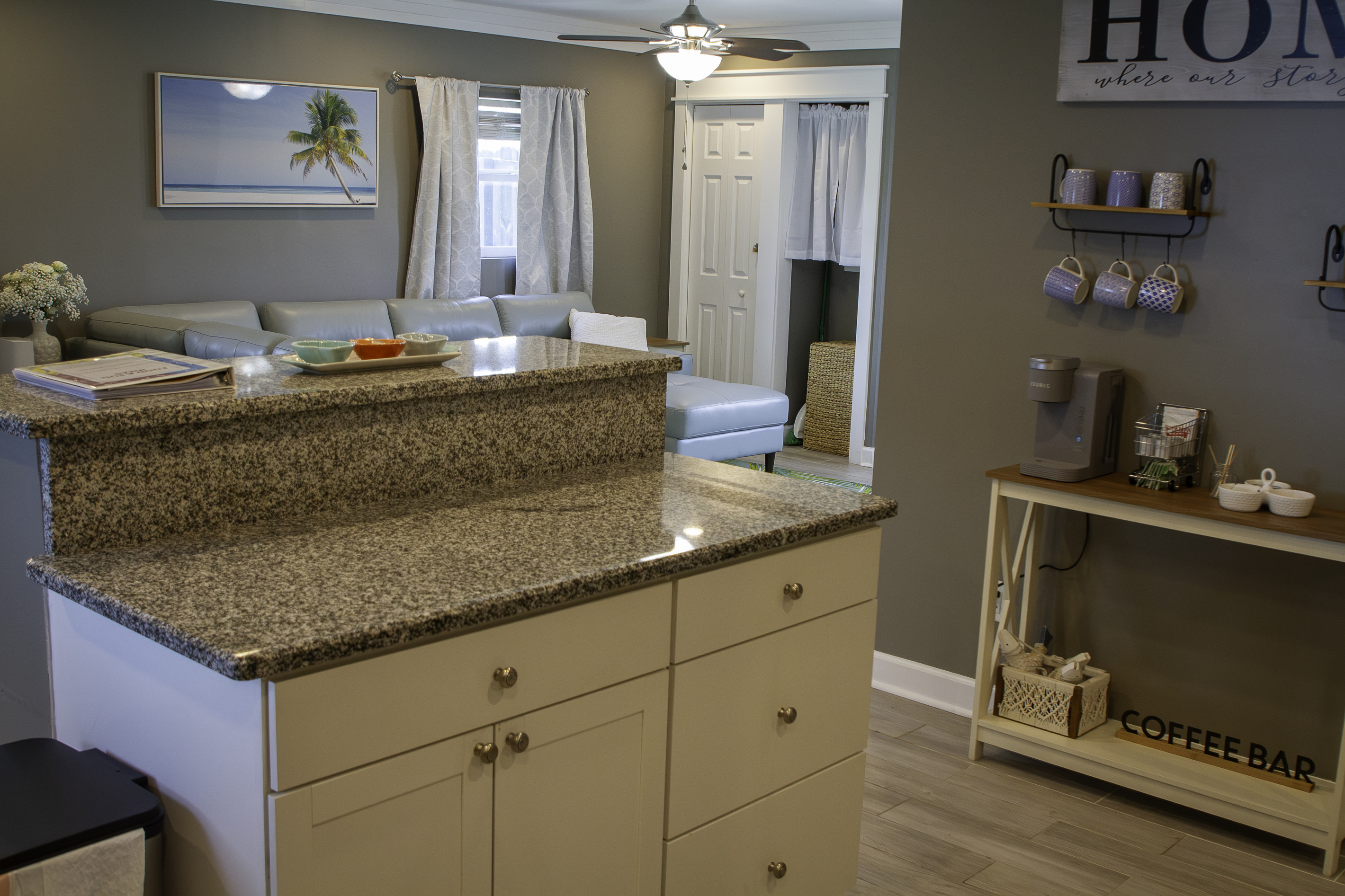 A view of the bar facing the living room