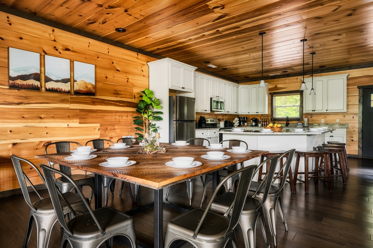 Dining table and kitchen