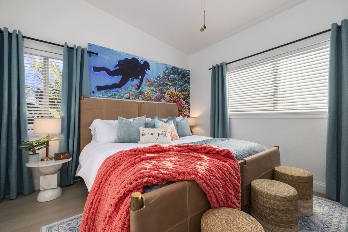 The diver room is the first of five fun themed bedrooms, including a king size bed.