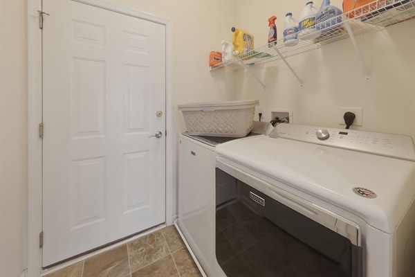 Laundry room with full size washer and dryer, laundry supplies to use what you need