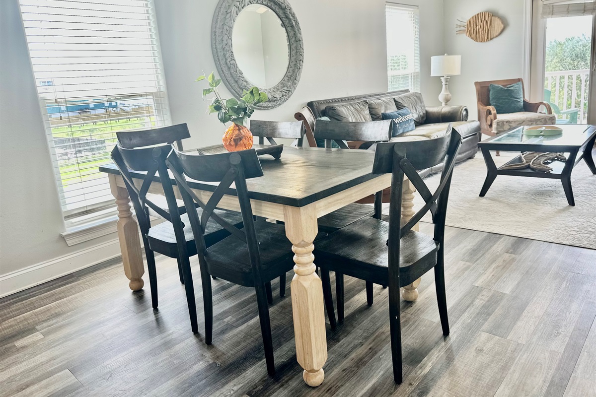 View of the dining room and living room from the kitchen!