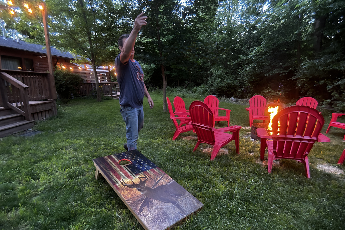 The corn hole boards have LED lighting that make playing at dusk more exciting.