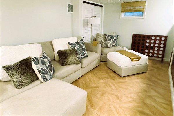 Lower Level Family Room, Electric Fireplace with Lights and Heatless Option (Use Anytime!)