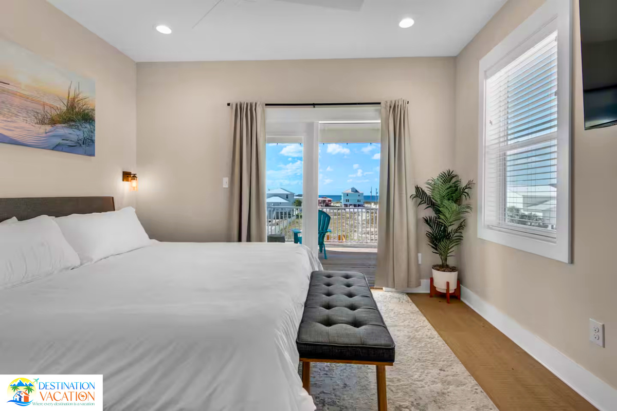 Beautiful views add tranquility to this inviting bedroom.