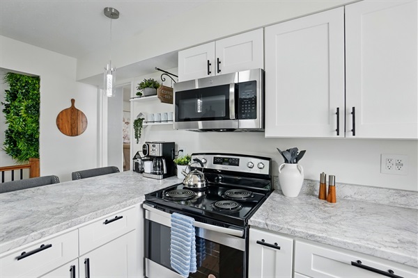 Updated kitchen with stainless-steel appliances