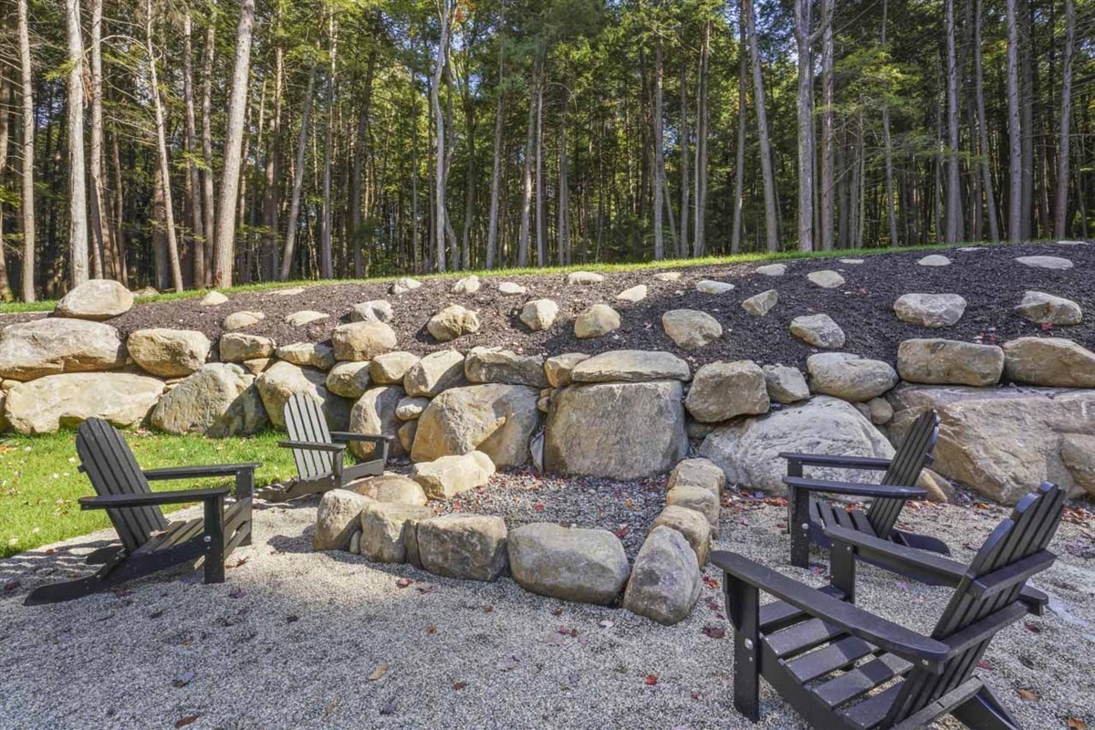 Close up of the custom boulder firepit
