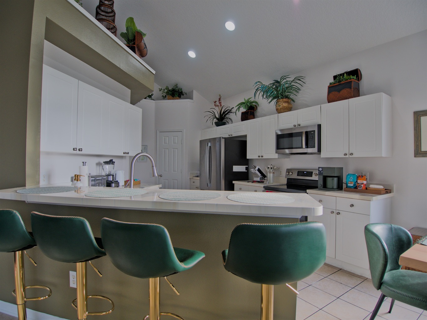 Kitchen and bar seating.