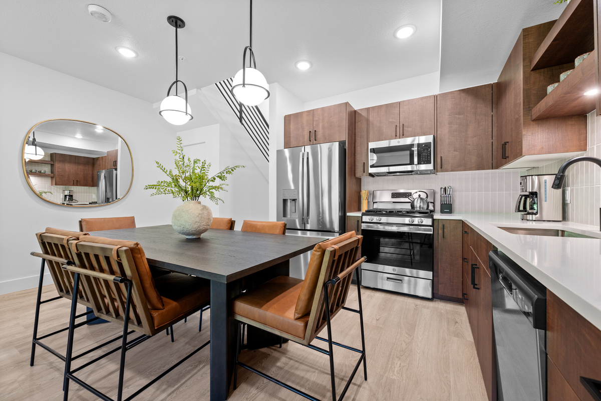 Spacious dining area adjacent to the gourmet kitchen.