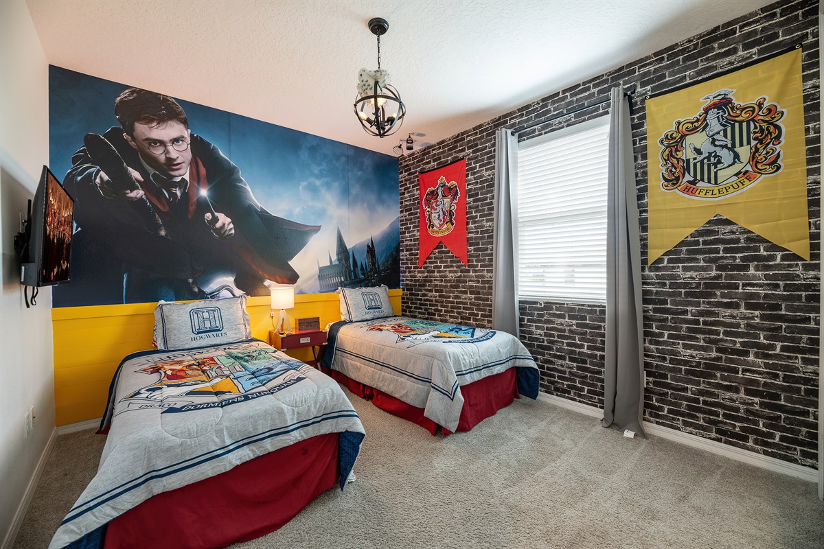 Bedroom 9 is Harry Potter themed! Are you a Gryffindor or Hufflepuff? Either way, enjoy!