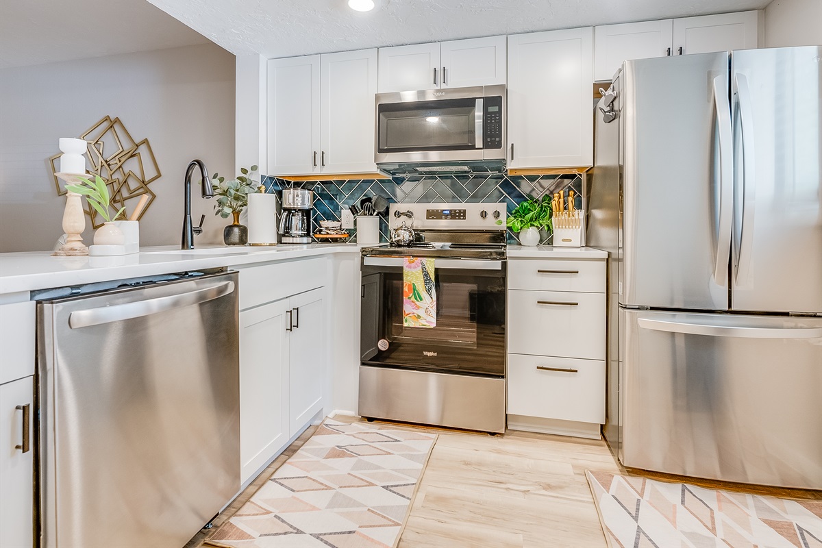 From morning coffee to full dinners, this kitchen is stocked and ready.