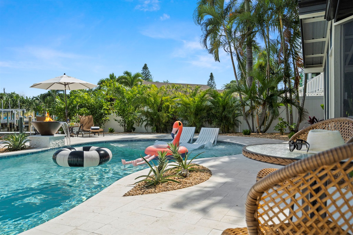 pool floats & plenty of poolside seating!