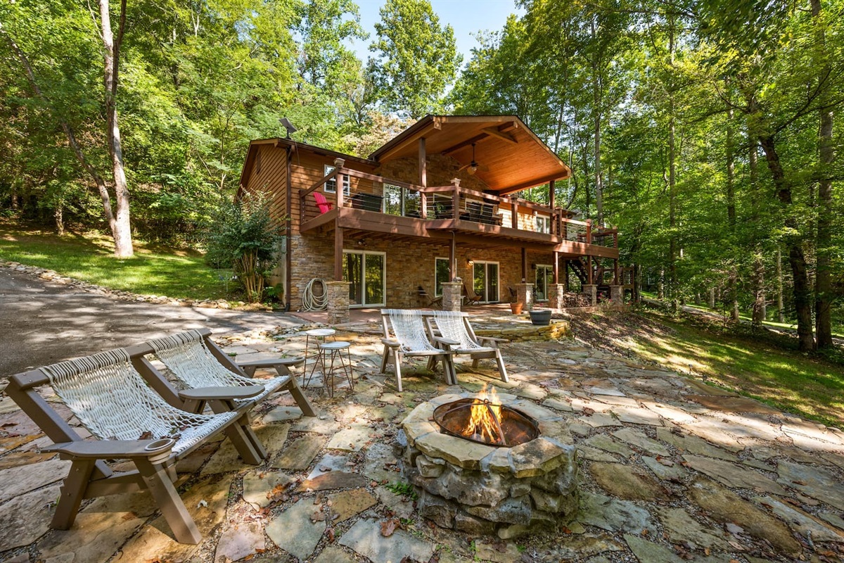 Sitting area with woodburning firepit