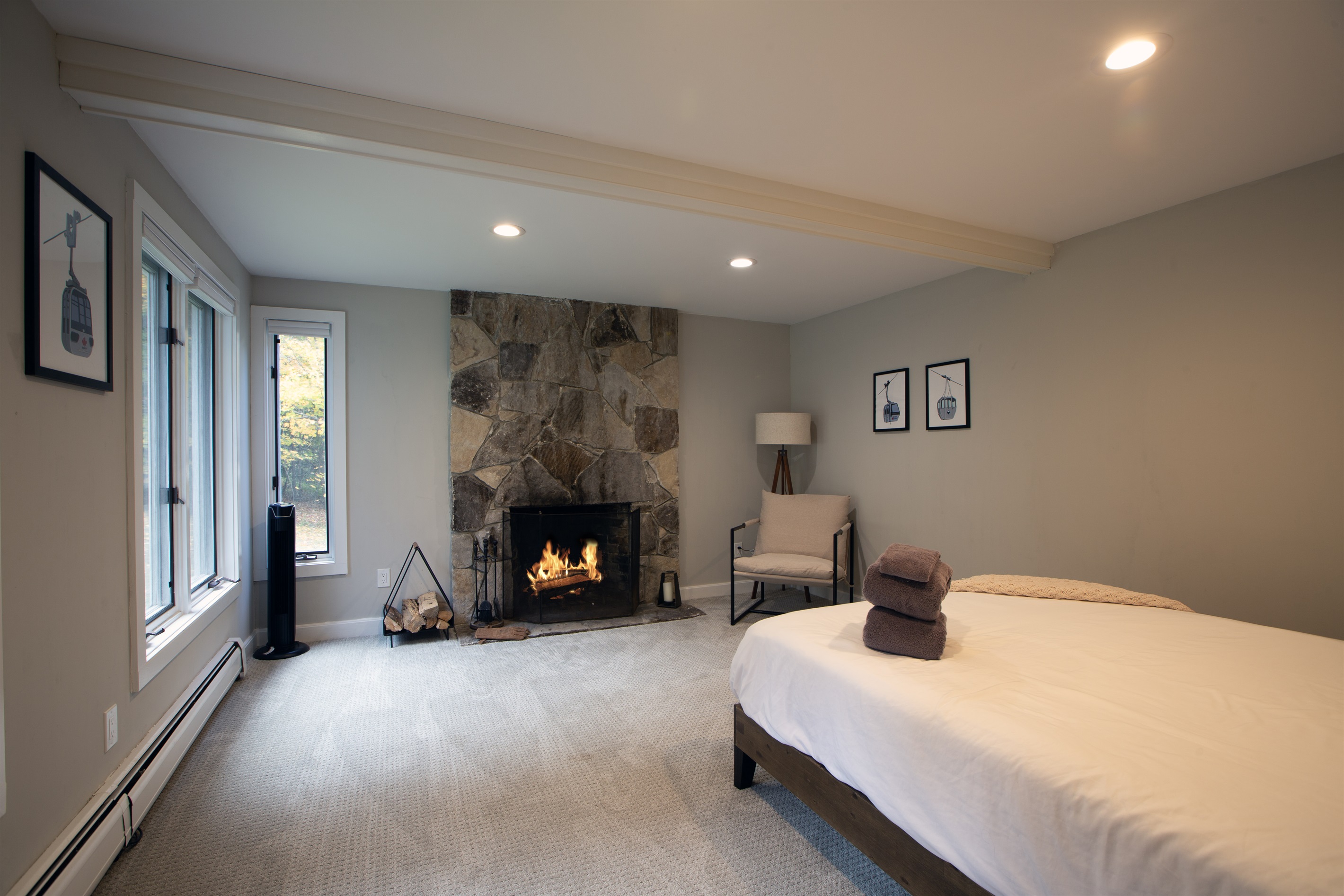 A lovely roaring fire in the first floor bedroom's fireplace,