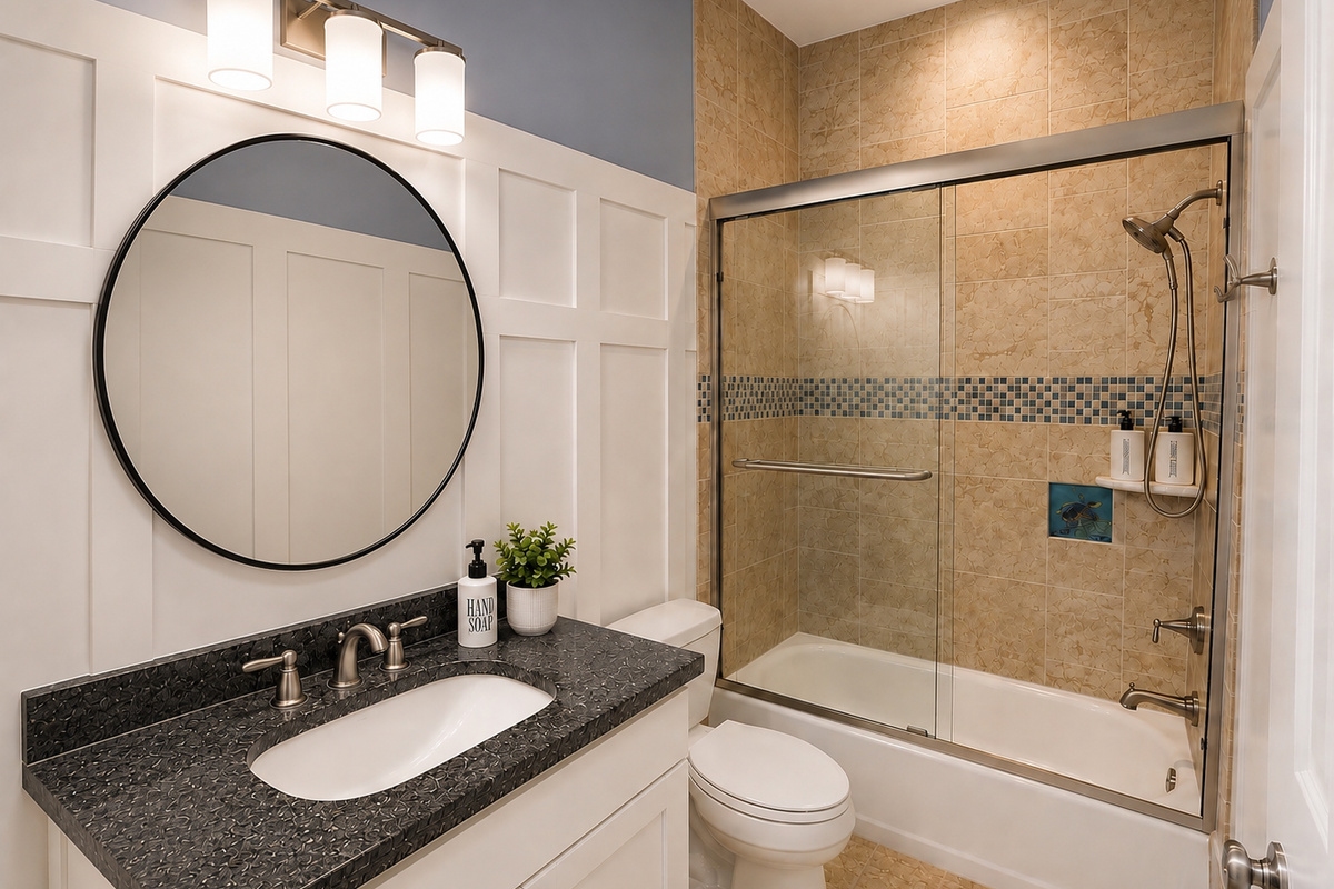 Full bath connected to Green King suite or hall entrance can be open up and shared with all. 