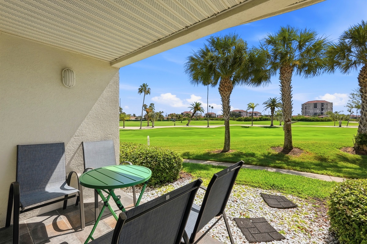 Step outside to your private patio, perfect for morning coffee, evening wine, or simply soaking in the Florida breeze.