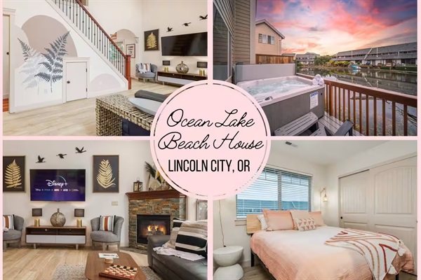 Welcome to Ocean Lake Beach House! Spacious living with 3 comfy bedrooms await, each with their own charm, closets, tv's and cozy linens. A garage w/ games & kayaks, a hot tub, and waterfront views complete the perfect Oregon Coast getaway.