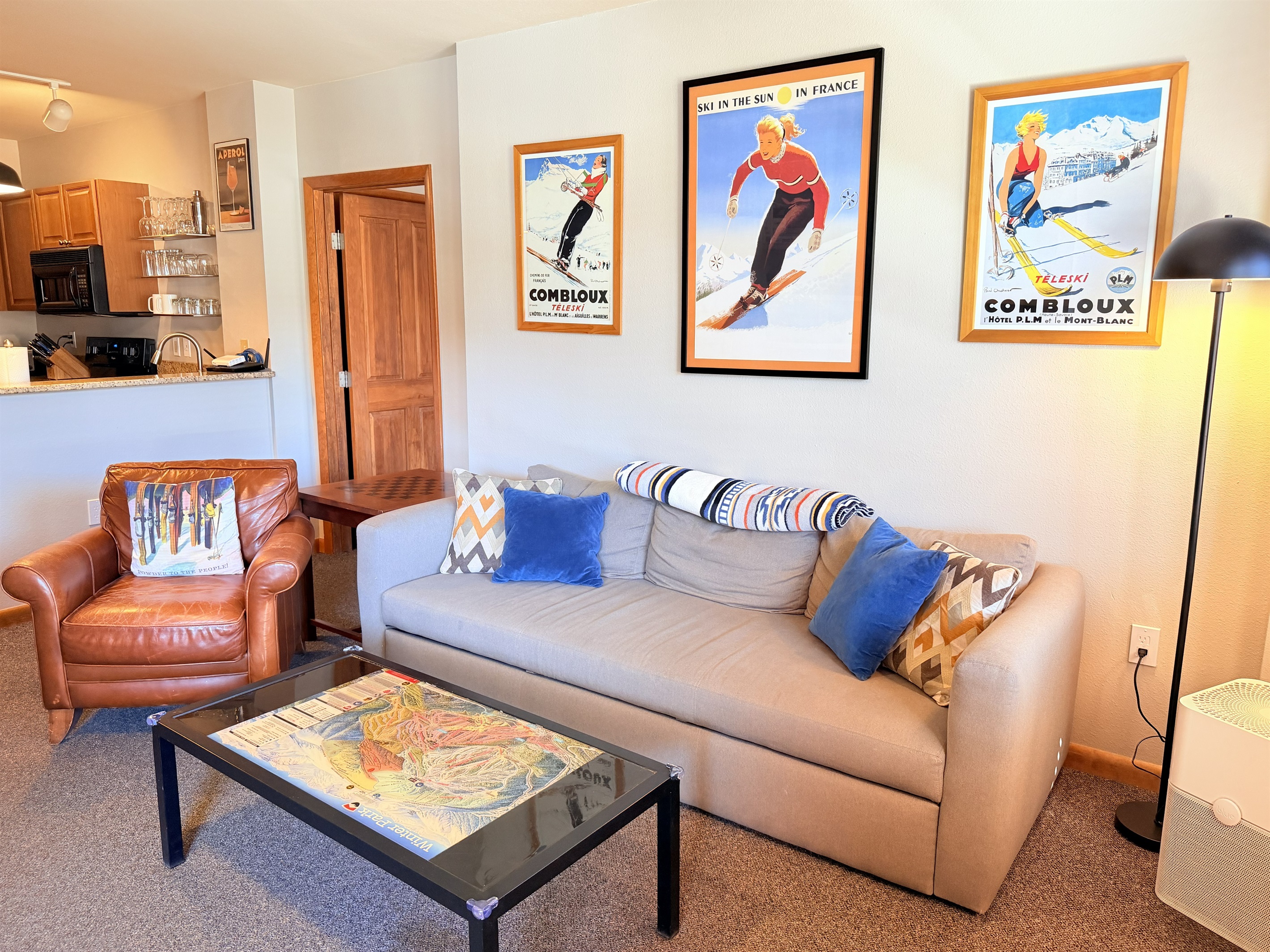 Large Couch and Coffee Table with Trail Map