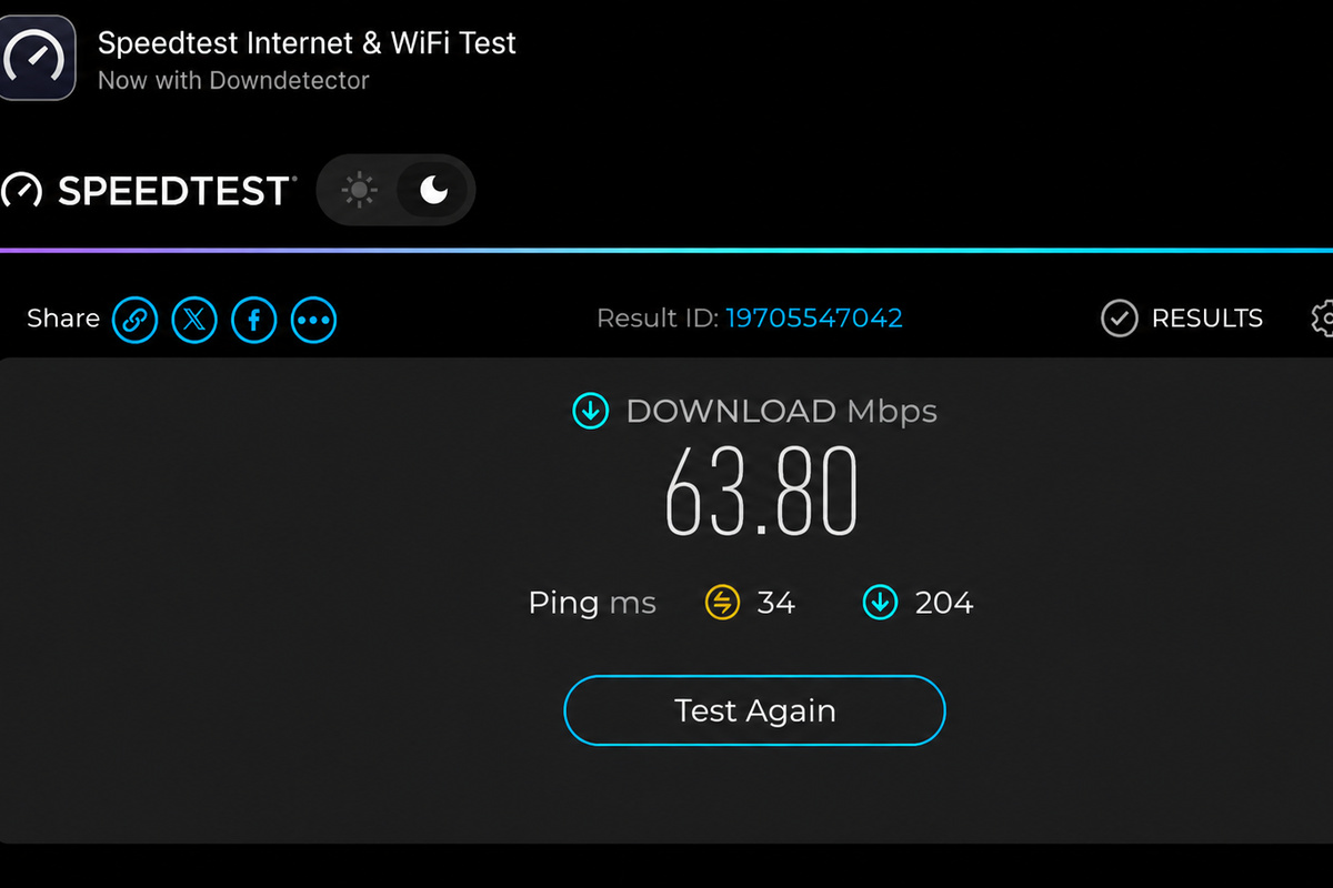 The on-site Wi-Fi result is shown clearly, supporting a connected stay at Carlenes Getaways.
