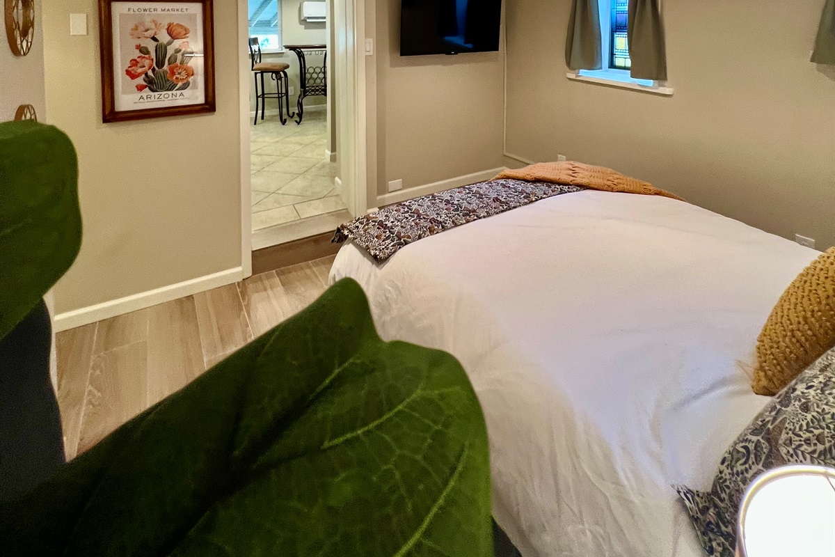 Cozy up in a plush bed and stream your favorites on the flat-screen TV.
