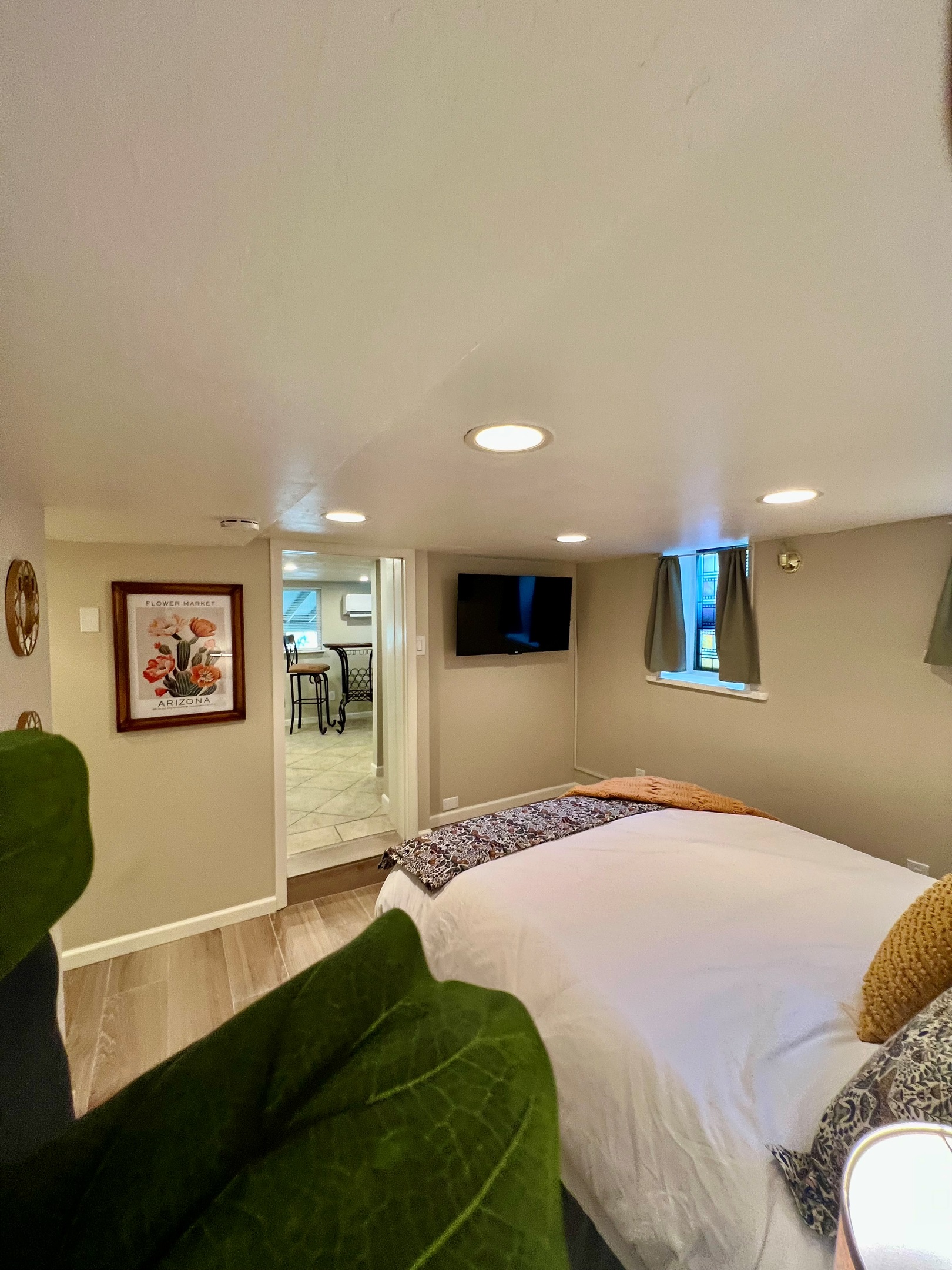 Cozy up in a plush bed and stream your favorites on the flat-screen TV.