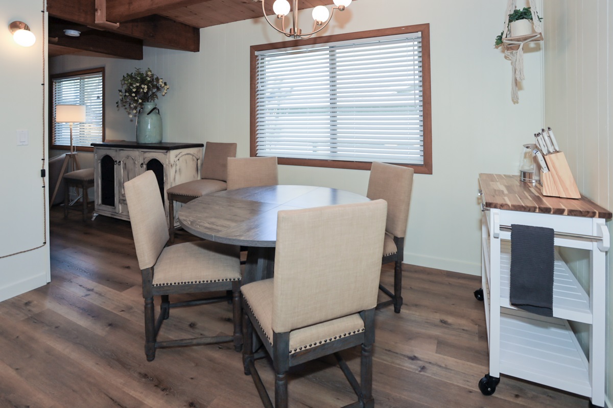 Our dining set seats 4 and there are 2 barstools for the bar top