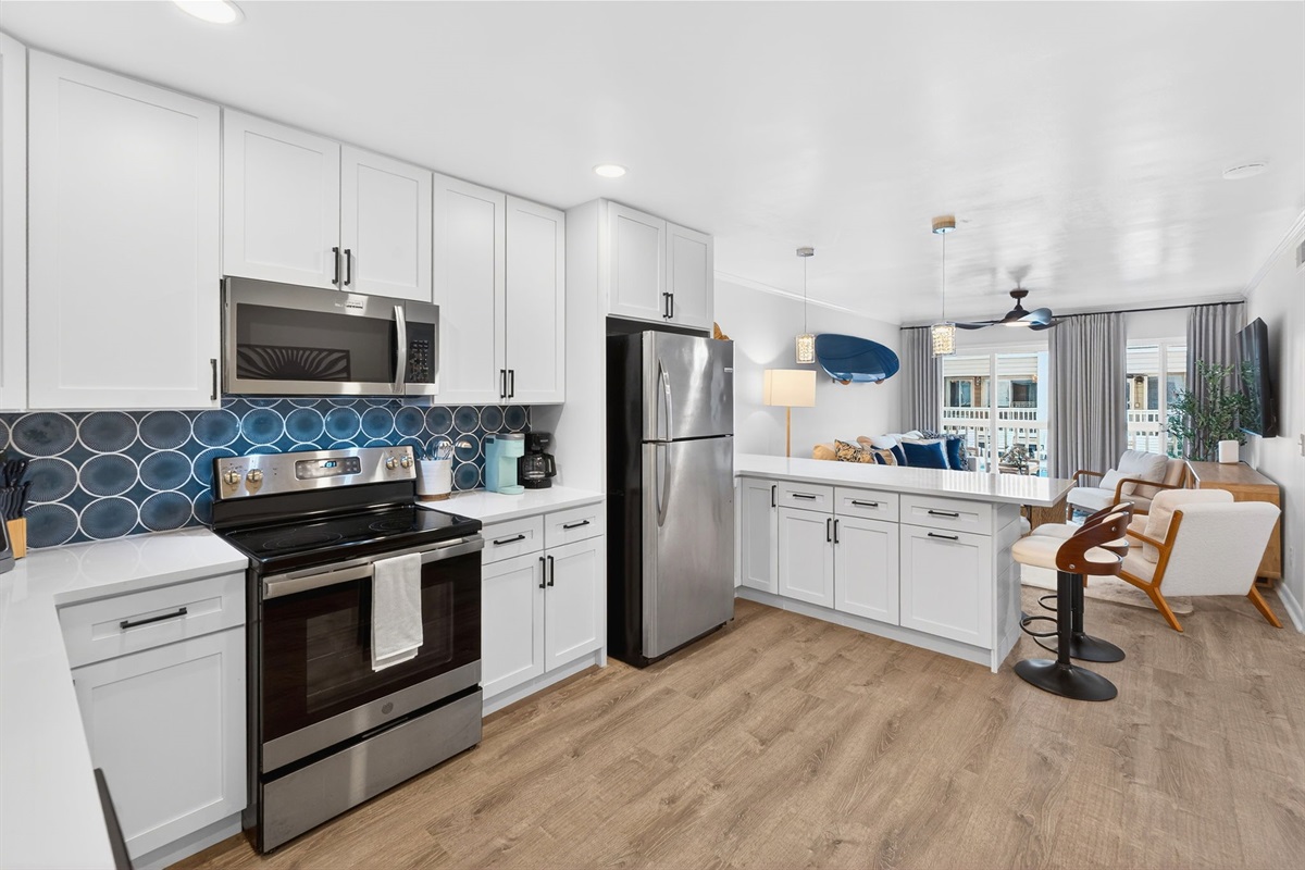 Kitchen| Beach Break | IOP Escapes Vacation Rentals | 1400 Ocean Blvd 106B, Isle of Palms SC