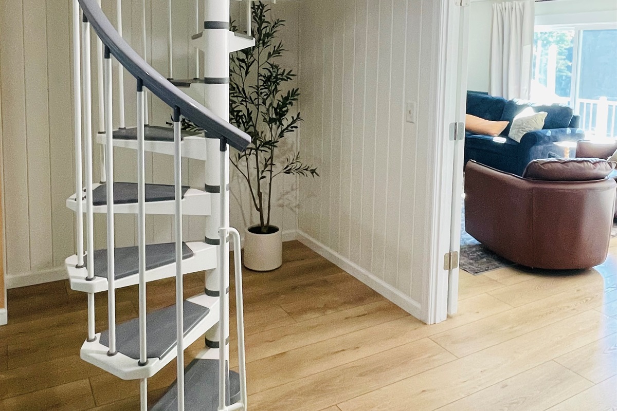 The kids attic playroom is accessed via this spiral staircase.  Kids love it but adults may find it tight.