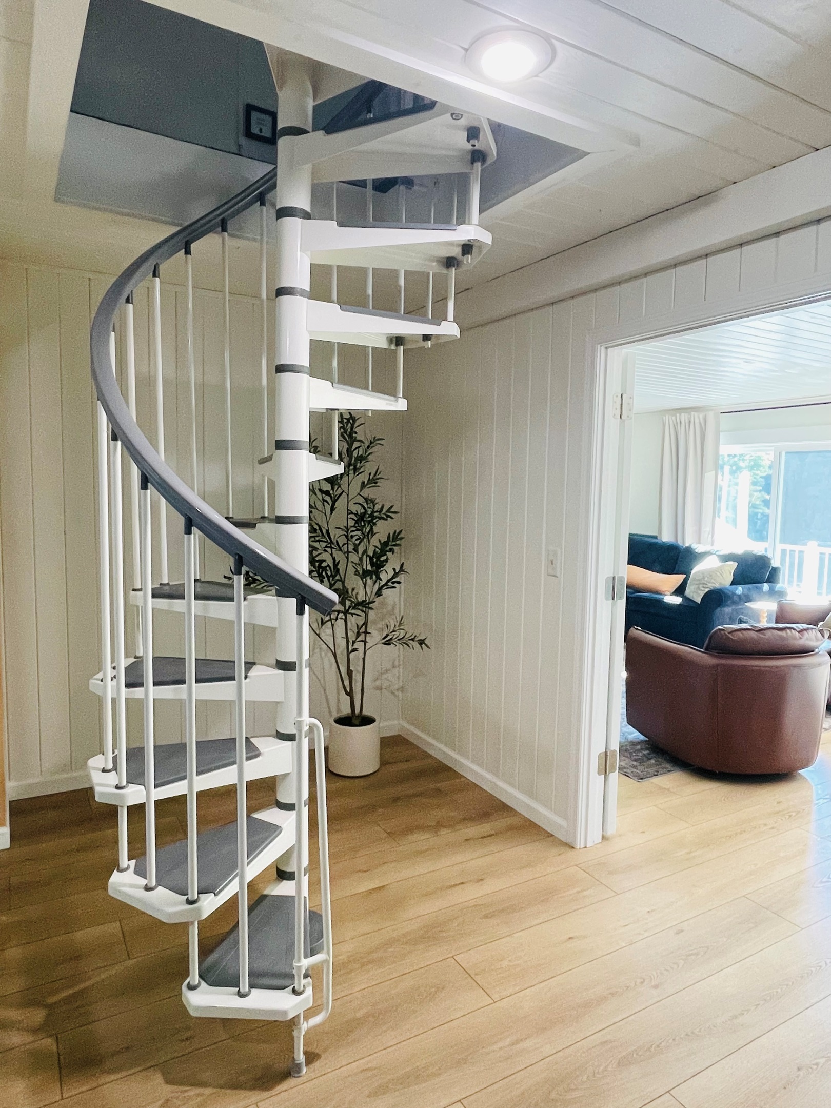 The kids attic playroom is accessed via this spiral staircase.  Kids love it but adults may find it tight.